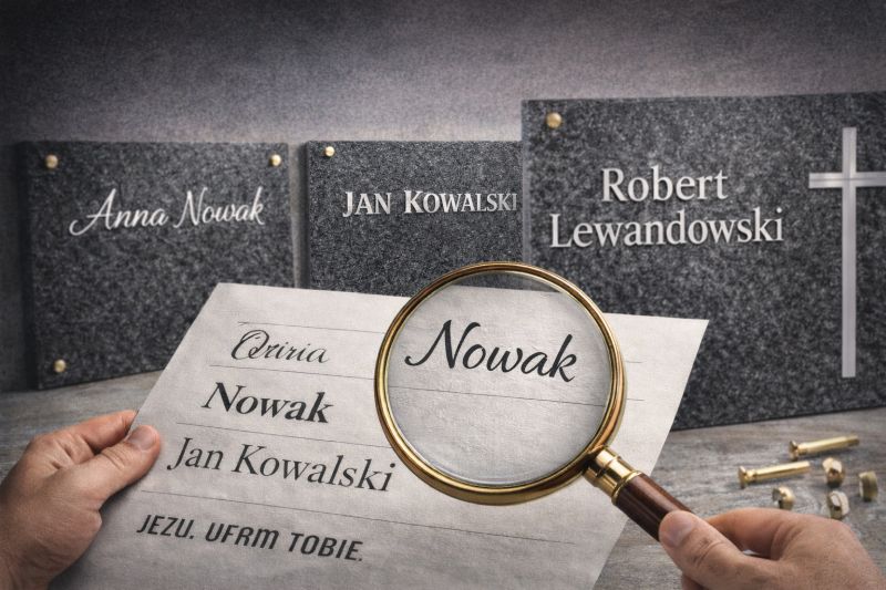 Czcionki na tablcy nagrobkowej