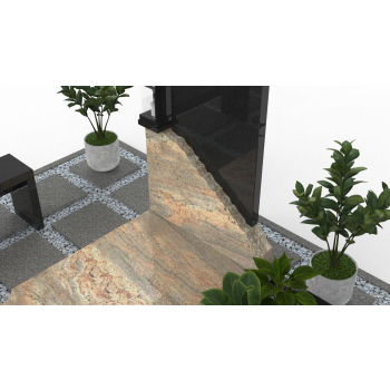 Nr N001<br />Nagrobek nowoczesny<br />Granit: Kashmir Gold<br />Wymiar: 290x245 cm